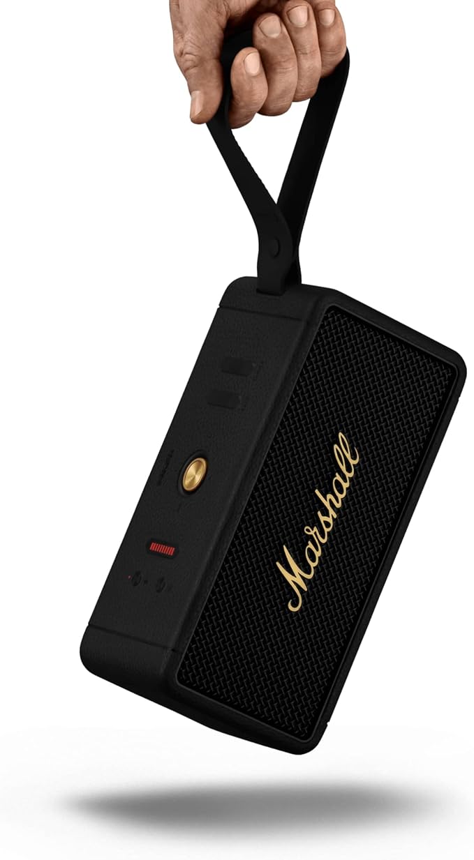 Marshall Middleton Portable Bluetooth Speaker - Rugged Waterproof/Dust-proof Design | Loud Stereo Sound, Deep Bass | Compact and Wireless for Travel and Outdoors - Black and Brass