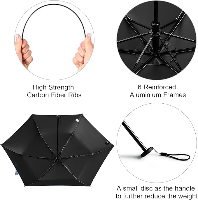 G4Free 43in Mini Travel Umbrella Ultralight Carbon Fiber UPF 50+ Umbrella | UV Protection, Sun Block, For Sun, Super Slim, Small Size, Weighs Only 4 oz, Compact Design, For Travel, For Purse, Women Use