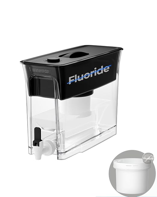 Waterdrop WFD-02L Water Filter Dispenser, Fluoride Reduction, 35-Cup with 1 Filter, 150-Gallon Long-Life, Large Capacity, Reduces Chlorine, PFOA/PFOS and More, BPA Free, Black