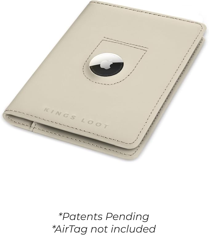 Kings Loot Passport Holder Wallet – RFID Blocking Leather Travel Wallet with Built-in Airtag Holder – Holds 1-6 Cards & Passport – Easy Pull Tab – Slim & Stylish Wallets (Ivory)
