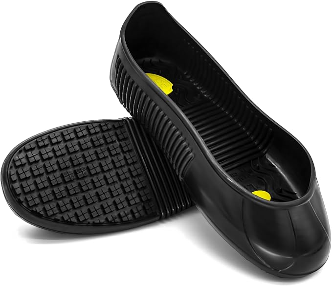 LG01 Crews Crew Guard Fuel oil Resistant (FO) Shoe Covers- CE/ASTM Anti-slip & Waterproof Rubber Overshoes for Work, Non-Slip Safety Protectors for Kitchen/Medical/Industry (Black, S(US Women 3-5）)