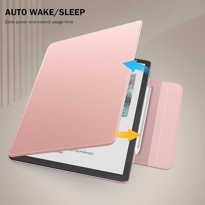 MoKo Magnetic Case for All-New 11" Kindle Scribe 2025(3rd Generation) & Kindle Scribe Colorsoft 2025(1st Generation) - Slim Folio Premium PU Leather Cover with Pen Clasp & Auto Sleep Wake, Rose Gold