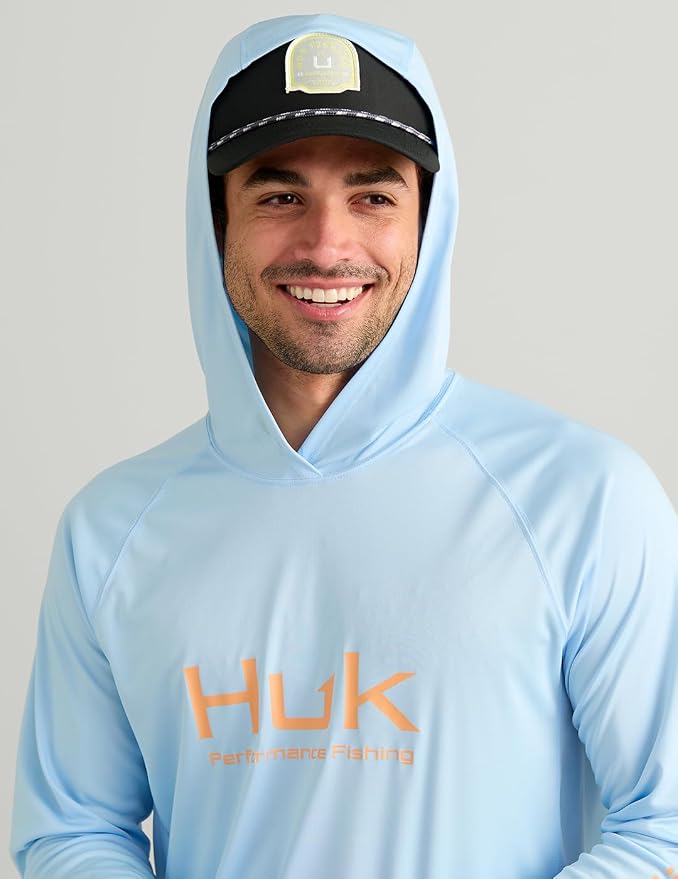 HUK Mens Pursuit Vented Long Sleeve Hoodie, Fishing Shirt with Hood