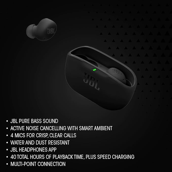 JBL Vibe Buds 2 - True Wireless Noise Cancelling Earbuds with JBL Pure Bass Sound & Smart Ambient technology, 4mics for crisp, clear calls, up to 40Hrs of Playback, IP54 Dust & Water resistant (White)