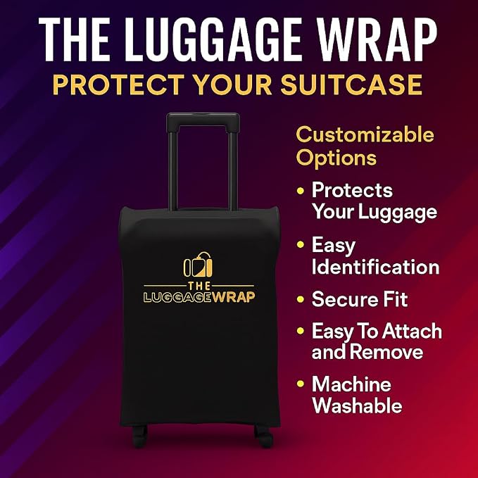 Medium Classic Black Water-Resistant Luggage Covers for Suitcase TSA Approved for 24"-26" - Durable Patented Design Suitcase Covers for Luggage, Fundas para Maletas, Travel Accessories