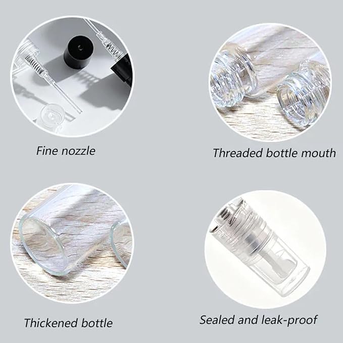 100Pcs 2ML-10ML Glass Perfume Bottles Spray Empty Bottles Fragrance Refill Bottle Clear Mini Atomiser Refillable Kits Atomizer Vials Portable Travel Sample Containers (clear,5ml)