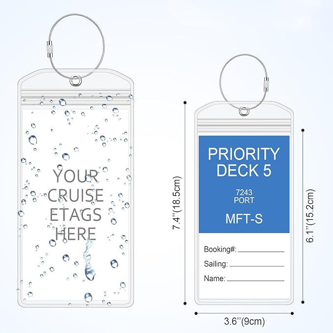 Clabby 12 Sets Cruise Clear Luggage Tags Holders Bag with Loops for Carnival, PVC Waterproof Tag for Travel Supplies