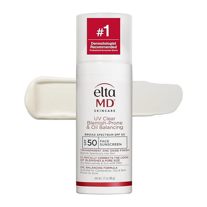 EltaMD UV Clear Blemish-Prone & Oil Balancing SPF 50, Non-Comedogenic Sunscreen with Zinc Oxide, Dermatologist Recommended