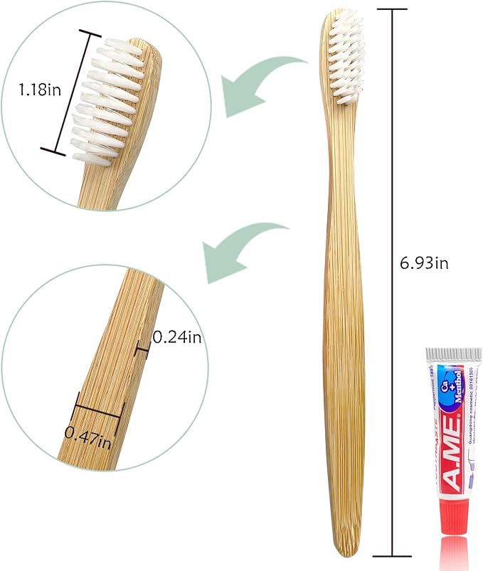 DincherBel Bamboo Toothbrushes Kit Bulk, Disposable Toothbrushes with Toothpaste(6g), Individually Wrapped Toiletries Amenities for Hotel, Airbnb, Homeless, Shelter, Camping and Travel (100 Pack)