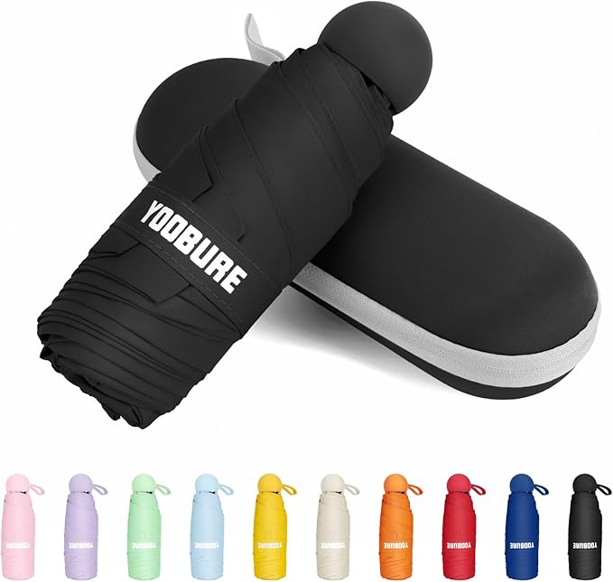 Yoobure Travel Umbrella Portable Compact Umbrellas, Pocket Mini for Purse, Umbrellas for UV Sun & Rain Small for Backpack, Umbrella with Case Folding for Kids Women