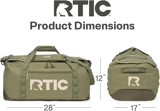 RTIC Road Trip Duffle Bag for Men and Women, Traveling Tote for Camp, Travel, Gym, Weekender, Camping, Overnight, Carry On, Sports, Spacious, Water Resistant, Large, Olive & Beach