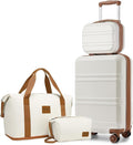 Kono Luggage Set 4 Piece Carry On Hardside Luggage with TSA Lock Spinner Wheels Lightweight PC+ABS Carry On Suitcase Cream White