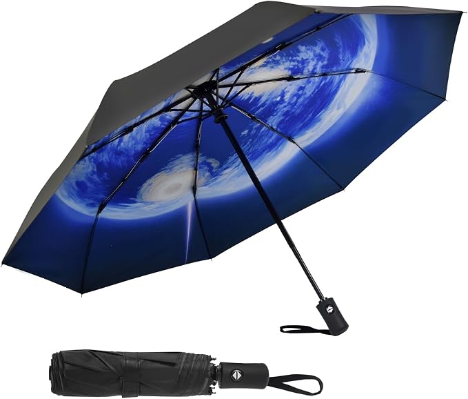 SY COMPACT Travel Umbrella - Windproof Automatic Compact Umbrella for Rain, Lightest 8-Rib, Small, Strong & Portable, Durable Grip, Fits Backpack & Car, Factory Direct (UV Available)