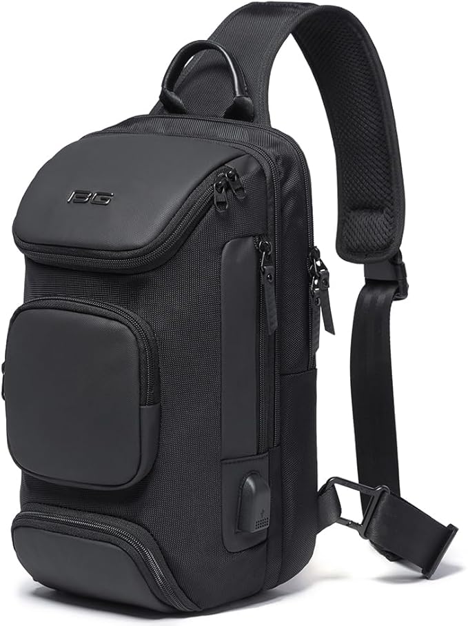 BANGE Sling Bag with USB Charging Port, Waterproof Crossbody Backpack, Lightweight Shoulder Bag Daypack for Travel Work Hiking