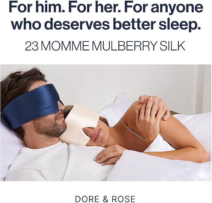 Dore & Rose Deep Sleep Mask for Women and Men - 23 Momme Mulberry Silk Eye Mask for Sleeping and Travel, 100% Blackout, Adjustable Strap, Cooling Soft Black Silk Eyemask Award-Winning Luxury