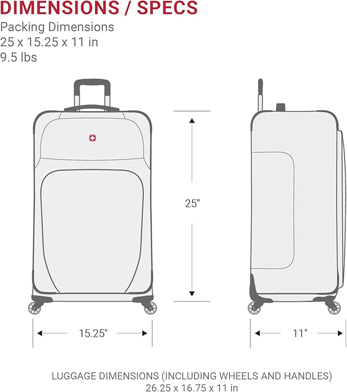 SWISSGEAR Sion Softside Expandable Spinner Luggage Durable Lightweight Travel Suitcase, Dark Grey, Checked-Medium 25-Inch