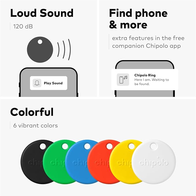 Chipolo POP Tracking Tag - Colorful, Compatible, Loud Bluetooth Tracker with Call Your Phone & Out of Range Alerts, Works with Apple Find My or Find Hub on Android (Blue)