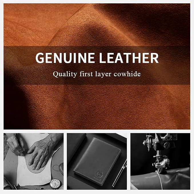 Leather Passport Holder for Travel Men Bifold Slim RFID Blocking with 2 Passport Slots, 1 Cash Pocket, 5 Card Slots