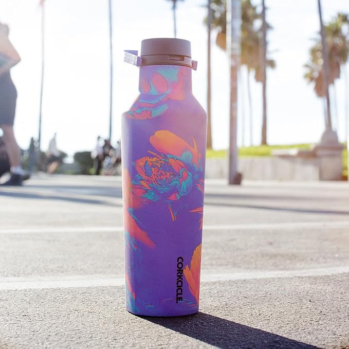Corkcicle Classic Sport Canteen - Insulated Stainless Steel Water Bottle - Compact & Travel-Friendly - Durable - Dishwasher Safe - BPA Free - Non-Slip Silicone Base - 20 oz - Super Bloom