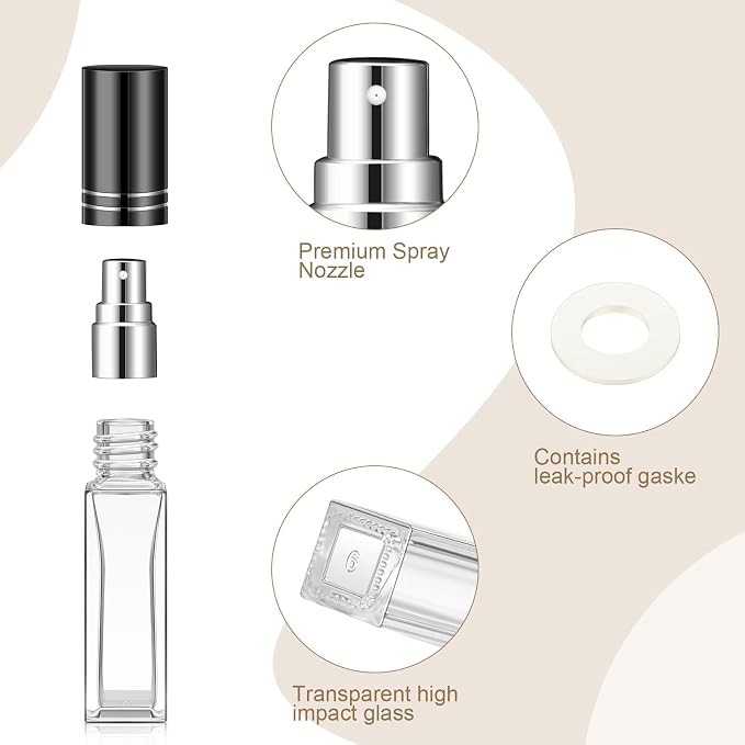 Domensi 60 Pcs 10/15/20/30 ml Perfume Travel Refillable Glass Bottles Spray Bottle Perfume Atomizer for Cologne Dispenser Leak-proof Fragrance Bottles Atomizer Pump Kit (20 ml,Gold,Silver,Black)