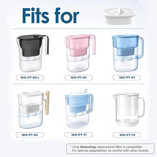 [Original] Waterdrop PF-01A Water Filter Replacement for Waterdrop Pitcher Filtration System, Reduces Lead, PFAS, PFOA/PFOS, Chlorine, Last Up to 3 Months or 200 Gallons, 3 Pack