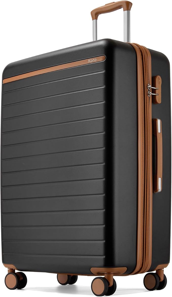 Kono 28 Inch Large Suitcase, Expandable for Long Trips, Impact-Resistant ABS+PC & Silent Wheels, Black