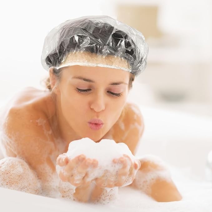 Larger Shower Caps Disposable, 500PCS Thicker Waterproof Plastic Elastic Hair Bath Caps, Plastic Hair Caps for Women, Spa, Home Use, Hotel and Hair Salon, Portable Travel