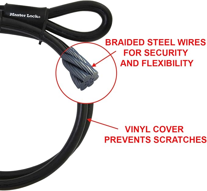 Master Lock 72DPF Steel Cable with Looped Ends, 15 ft. Long, Black (Pack of 4)