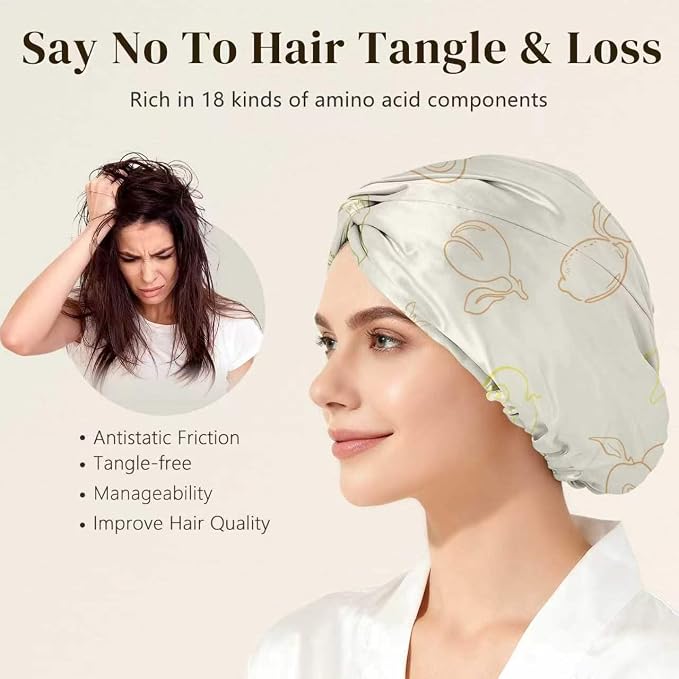 ZIMASILK 22 Momme 100% Mulberry Silk Bonnet for Sleeping & Women Hair Care, Highest Grade 6A Silk Hair wrap for Sleeping with Premium Elastic Stay On Head (1Pc, Ivory - Fruit Line Art)