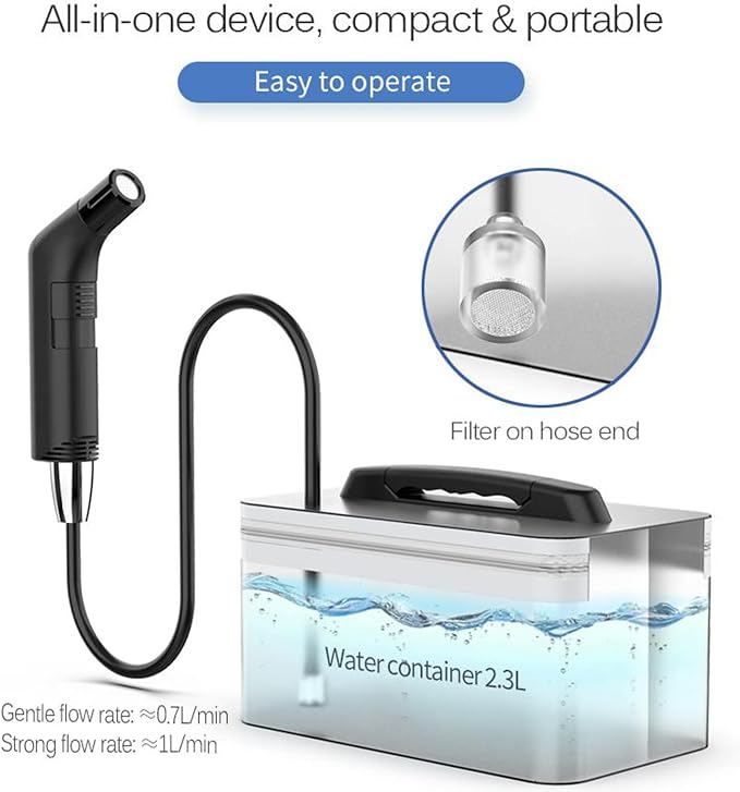 Portable Bidet for Travel with Soft and Strong Water Pressure Modes, USB-C Rechargeable Travel Bidet, Large 2.3L Water Tank for Home and Camping Use (Black)
