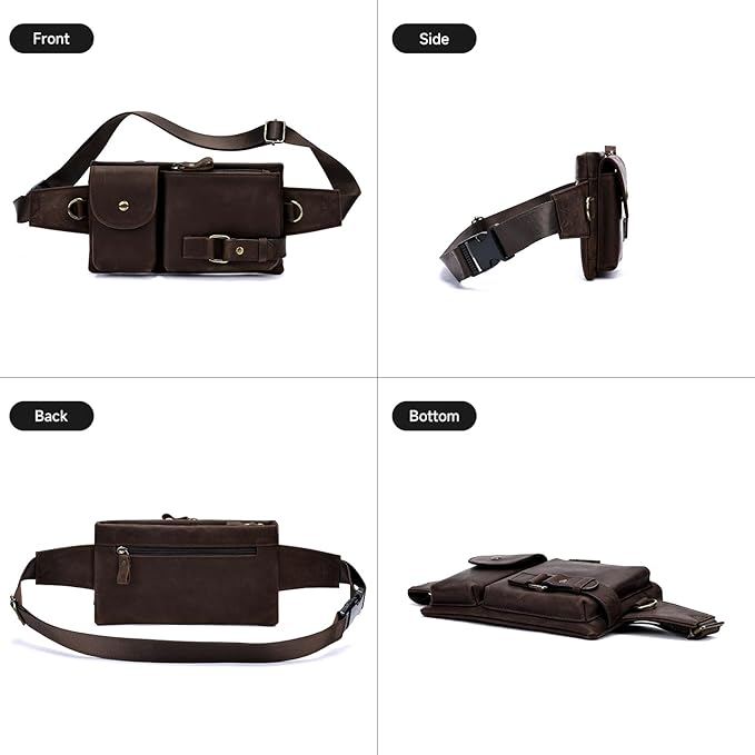 NIUCUNZH Genuine Leather Fanny Pack for Men Women Slim Waist Purses Sling Crossbody Bags Vintage Coffee