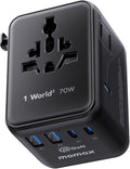 MOMAX Mini 7-in-1 Universal Travel Adapter, GaN 70W Dual AC, 3 USB-C PD & 2 USB-A QC, International Power Charger for 200+ Countries – Compact Travel Adapter for Laptop, Phone, UK/AUS/EU/JP Plug
