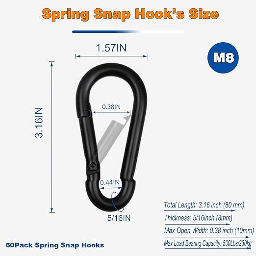 30PCS M8 Heavy Duty Carabiner Clip, 3Inch Snap Hook Quick Link Carabiner Clips,Spring Link Buckle for Fishing Camping Hammock Dog Leashes-550LBS Holding Capacity (Black)
