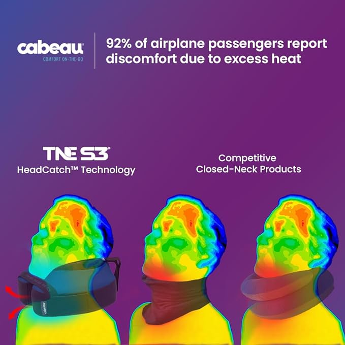 Cabeau Travel Neck Pillow for Airplanes - The Neck's Evolution TNE S3 - Supportive Memory Foam Design for Long Haul Flights with Attachable Seat Straps and 360 Support in Berlin Grey