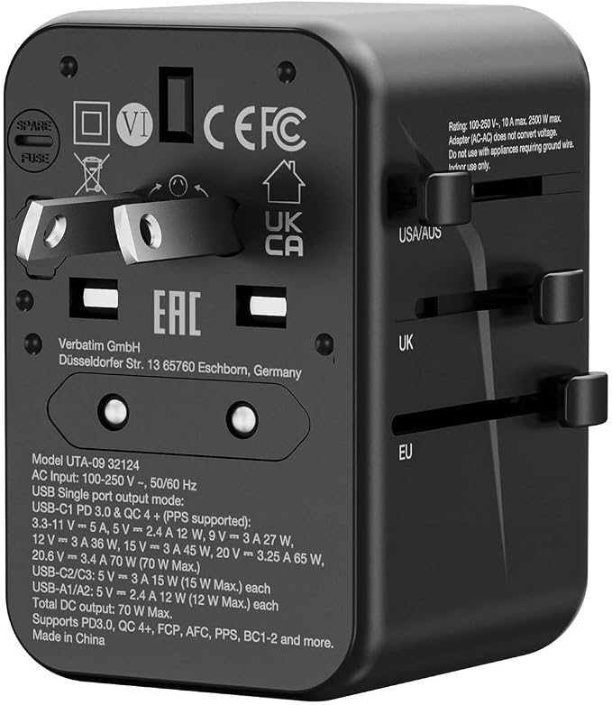Verbatim UTA-09 GaN III 70W Universal Travel Adapter