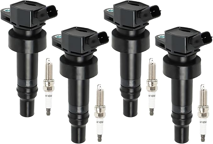 4PCS UF652 Ignition Coils & 4PCS 93815 Iridium Spark Plugs Coils Pack Fits for 2012-2019 Accent Rio Soul, 2012-2017 Veloster 1.6L, Aftermarket Parts