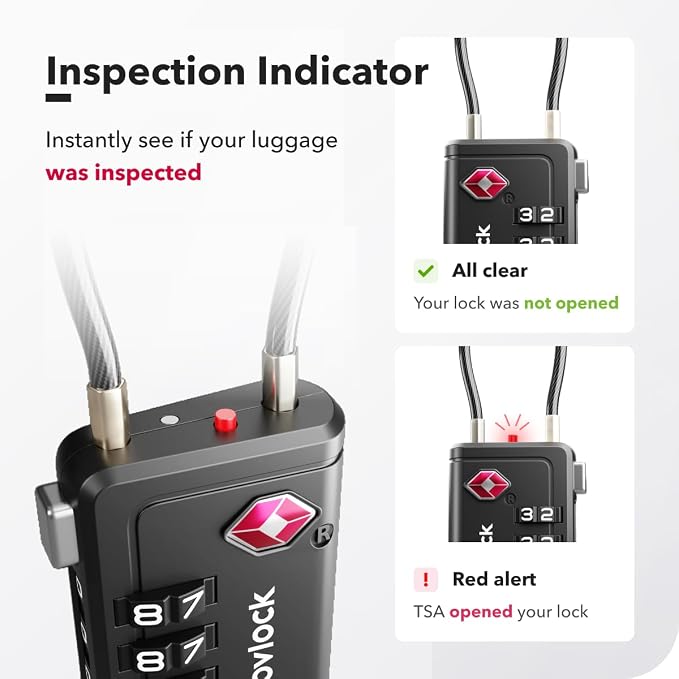Luggage Locks TSA Approved with Inspection Indicator and Resettable 4-Digit, Easy-to-Read Combination, TSA Locks for Luggage, Suitcases, Backpacks & Travel Bags, Black, 6-Pack