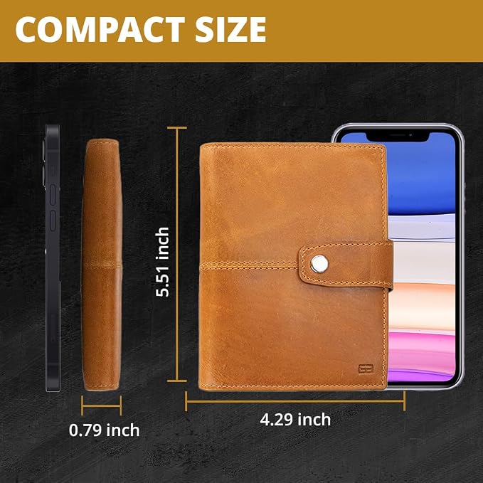 GARZINI Passport Holder with AirTag, Passport Wallet with RFID, Travel Accessories, Travel Document Holder with ID Window, Leather Passport Holder for 7 Cards, Brushed Caramel