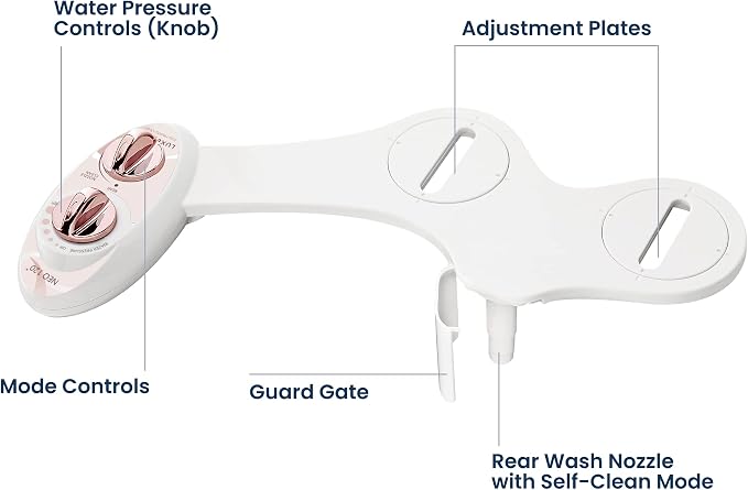LUXE Bidet NEO 120 - Single Nozzle, Self-Cleaning, Non-Electric Bidet Attachment for Toilet Seat, Adjustable Water Pressure, Rear Wash (Rose Gold)