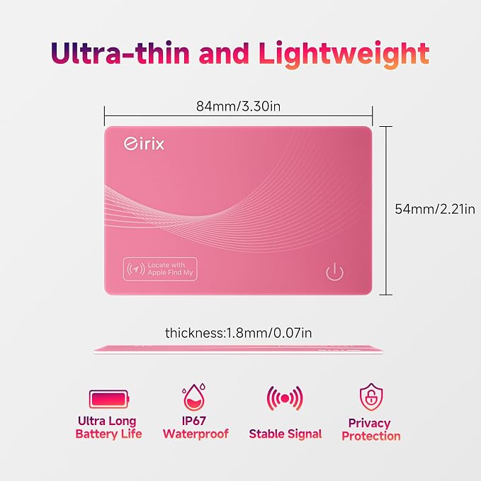 2026 [Apple MFi Certified] (iOS Only) Wallet Tracker Card, Rechargeable Thin Finder, Works with Apple Find My (iOS Only), Item Locator for Luggage Tags, Passports, Phone (Pink, 1)