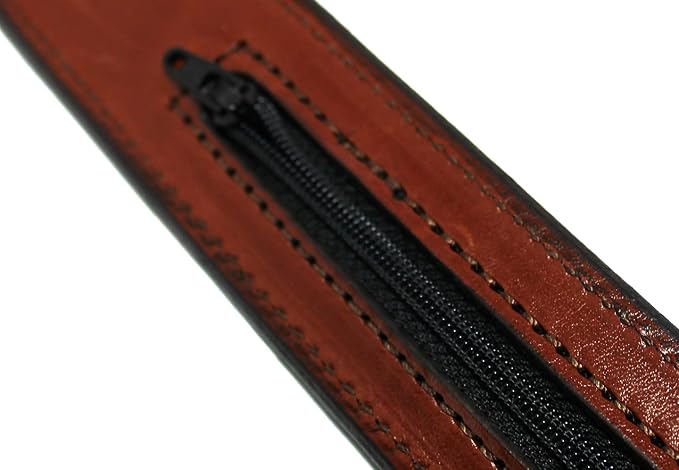 Money Belt, Hidden Zipper Pocket, Travel Security Belt, Full Gain Leather, Amish Made in USA