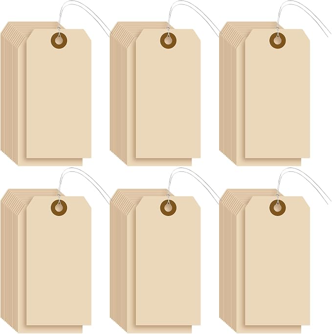 Sayglossy 1000 Pcs Blank Manila Shipping Tags with Wire 4 3/4" x 2 3/8" Khaki Paper Hang Luggage Price Asset Gift Label Tags