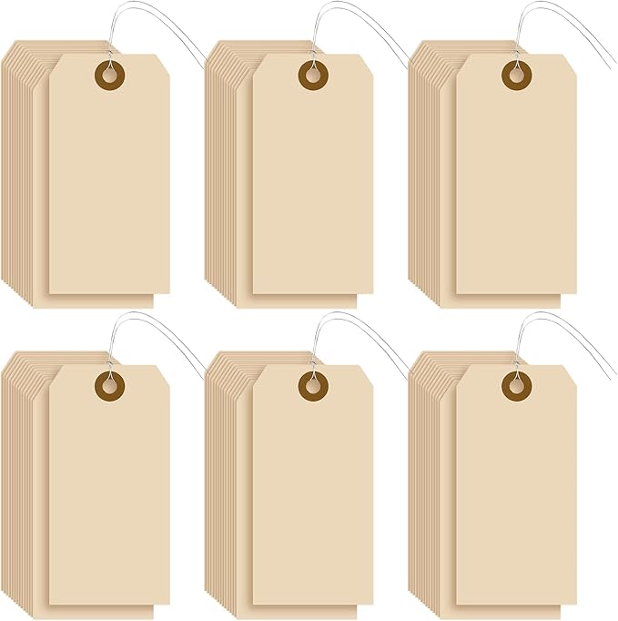 Sayglossy 1000 Pcs Blank Manila Shipping Tags with Wire 2 3/4" x 1 3/8" Khaki Paper Hang Luggage Price Asset Gift Label Tags