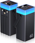 Portable Charger Power Bank 60000mAh, 22.5W USB-C Fast Charging Battery Pack with Built-in USB-C/iOS/Micro USB Cables, 5 Output & 2 Input PowerBank Compatible with iPhone 17 16 Android Samsung