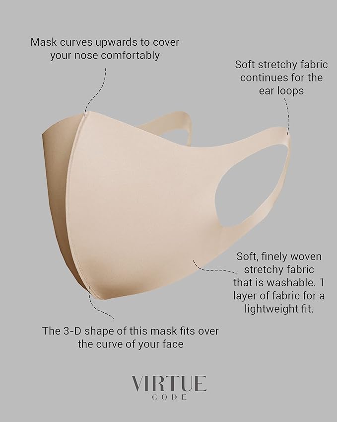 Virtue Code Second Skin Cloth Face Mask Pack. 4 Buttery Soft Masks Washable Fabric