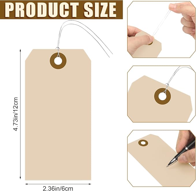 Sayglossy 1000 Pcs Blank Manila Shipping Tags with Wire 4 3/4" x 2 3/8" Khaki Paper Hang Luggage Price Asset Gift Label Tags