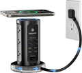 Kakyanill 30W USB Charging Station, Power Strip Tower, 9 AC Outlets with 8 USB Ports(4 USB-C), 6Ft Flat Plug Retractable Extension Cord, for Home Office Dorm, Black