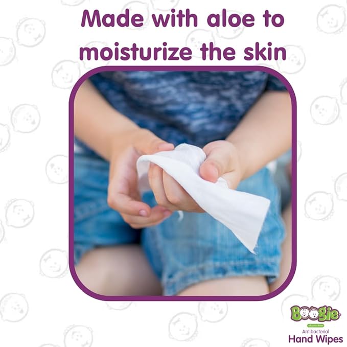 Antibacterial Hand Wipes by Boogie, Alcohol Free, Hypoallergenic and Moisturizing Aloe, Hand Wipes for Kids and Adults, 12 Packs of 20 (120 total wipes)