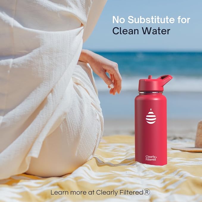 Clearly Filtered Water Bottle | Removes 220+ Contaminants, Double-Wall Insulated Stainless Steel, BPA/BPS Free, Phthalate Free, Filters Flouride Lead Chlorine (32oz, Bubble Gum)