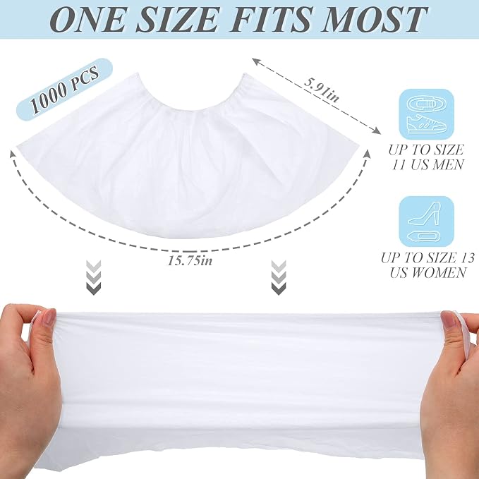 Vabean 1000 Pcs Disposable Shoe Covers Boot Cover Waterproof Nonslip Shoe Protector Covers for Indoor Carpet Floor Workplace Protection, One Size Fit Most (White)